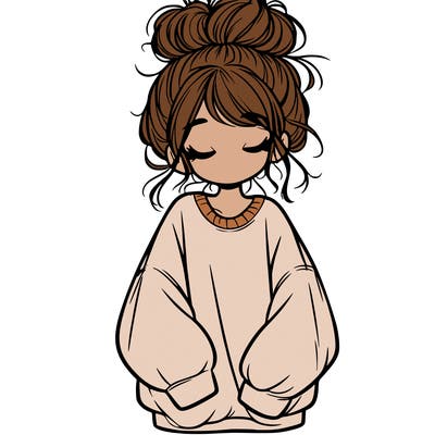 girl with baggy sweatshirt and messy bun