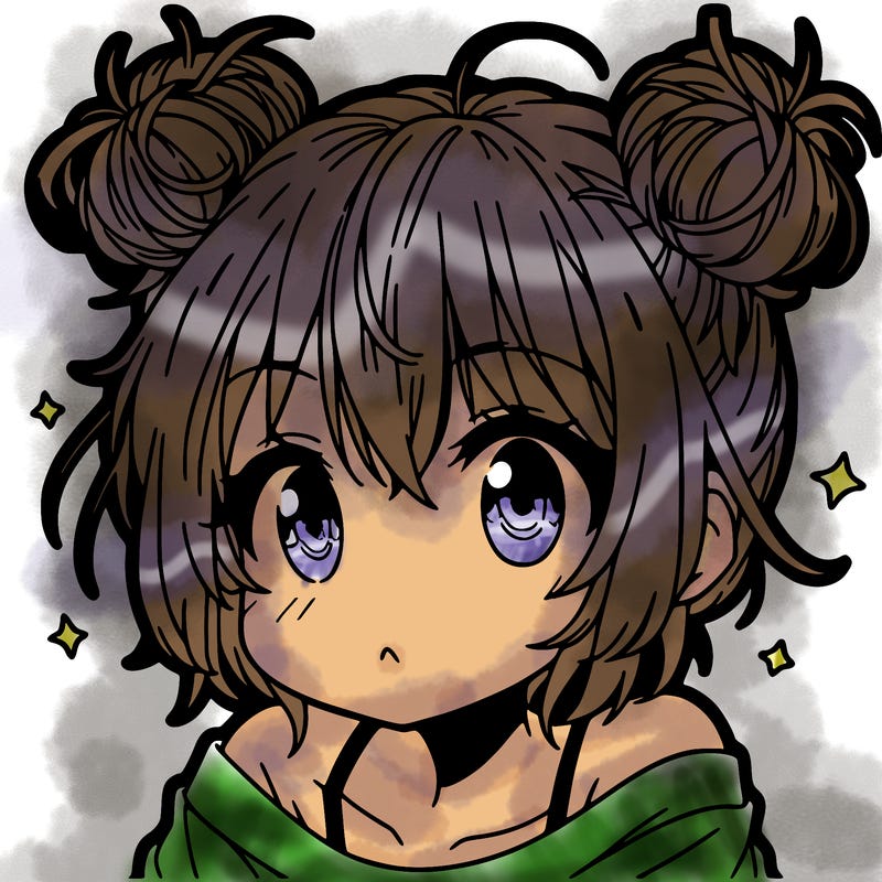 a manga girl with messy small buns