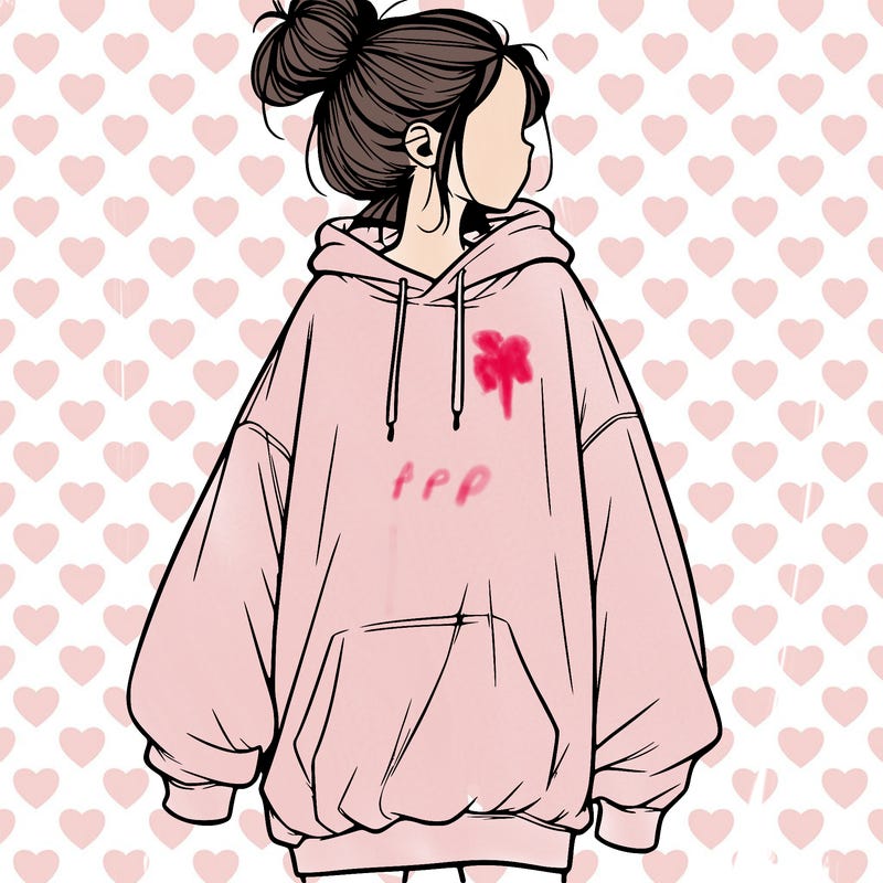 realistic girl with a oversized sweatshirt on and a bun