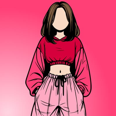 realistic girl faceless with baggy pants and a crop top