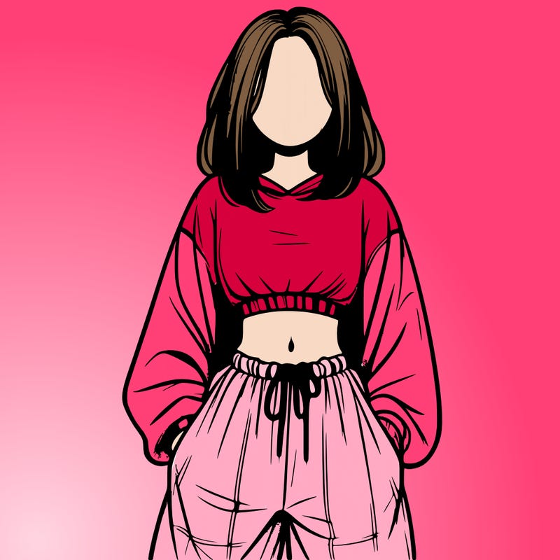 realistic girl faceless with baggy pants and a crop top