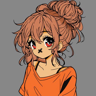 a beautiful anime girl with a messy bun