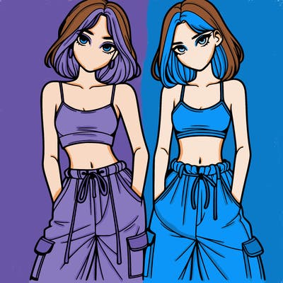 two girls with crop top with baggy pants