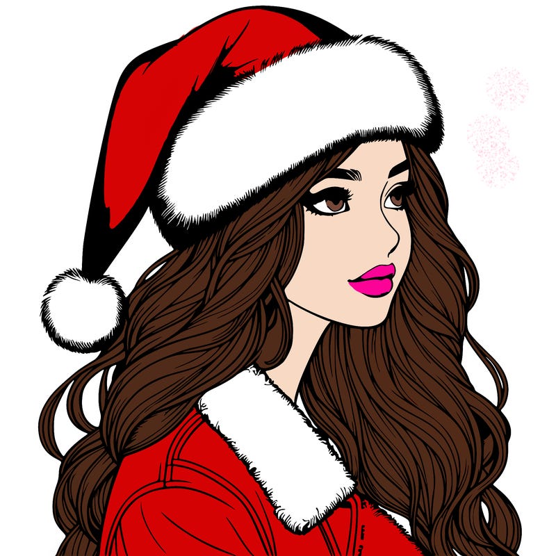realistic girl in santa hat