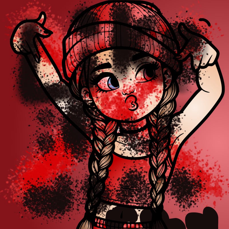 realistic teenage girl with braids and a beanie and crop top doing 🫶🏼