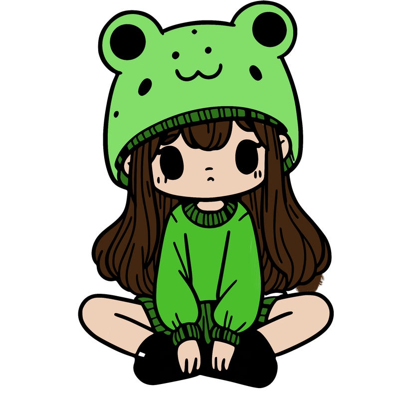 a girl wearing a frog hat and some frog socks