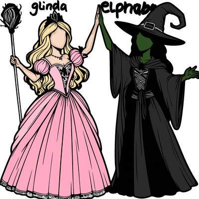 detailed realistic split of a princess and a witch