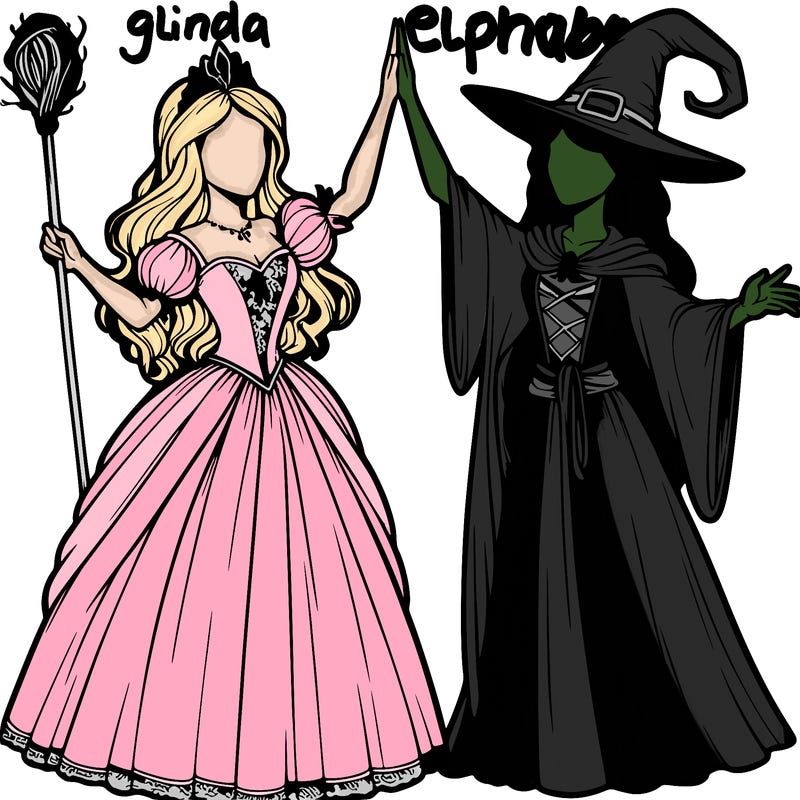detailed realistic split of a princess and a witch