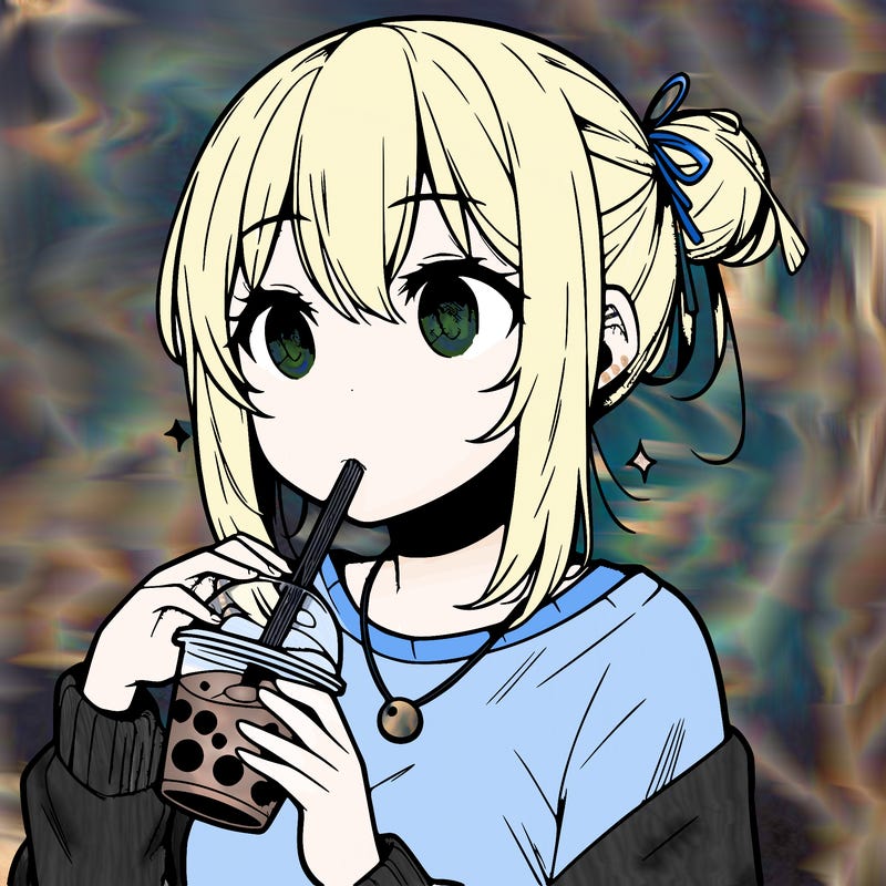 manga character drinking boba