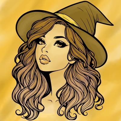 realistic witch girl with wavy hair and lips