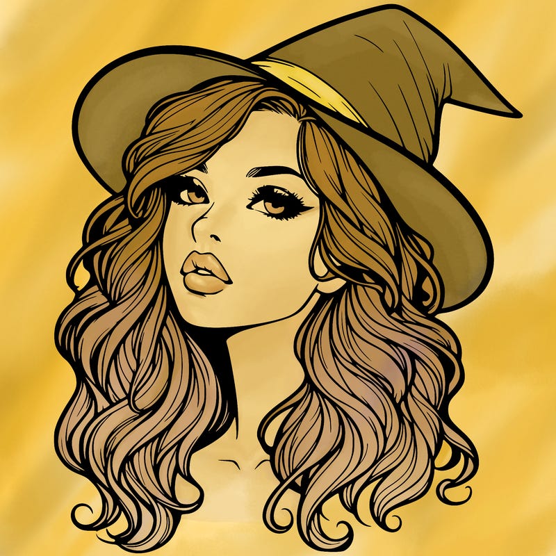 realistic witch girl with wavy hair and lips