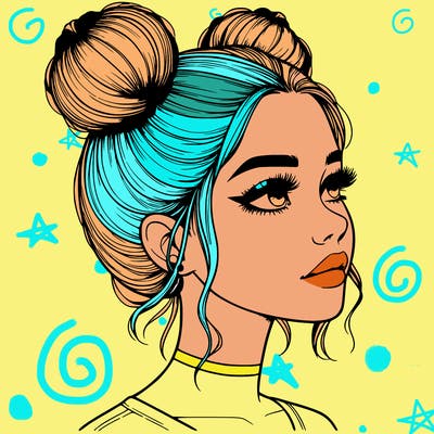 realistic girl with buns on the top of her head