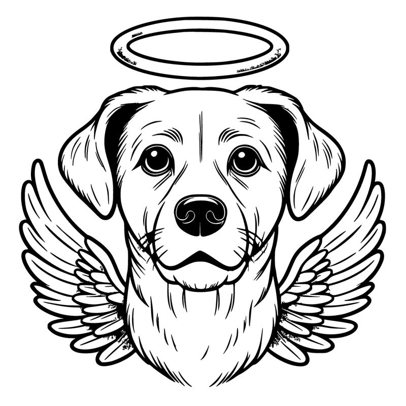 rip realistic dog with a halo and angel wings