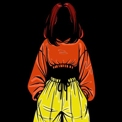 realistic girl faceless with baggy pants and a crop top