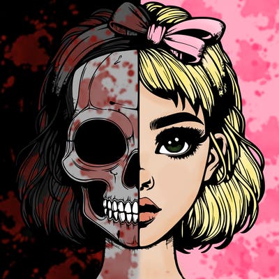 realistic girl with half skull mask