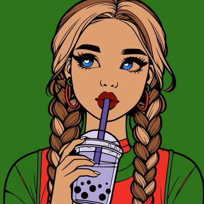 realistic girl with braided hair drinking boba