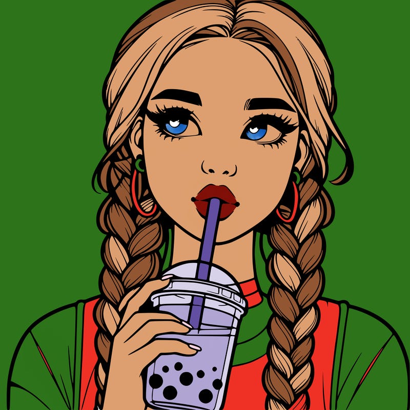 realistic girl with braided hair drinking boba