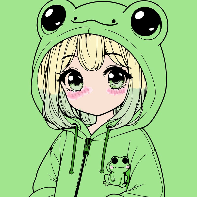 cute realistic girl in a froggy hoodie