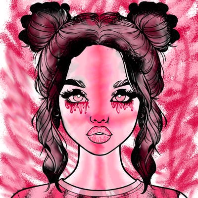 realistic girl with two buns in hair and lips