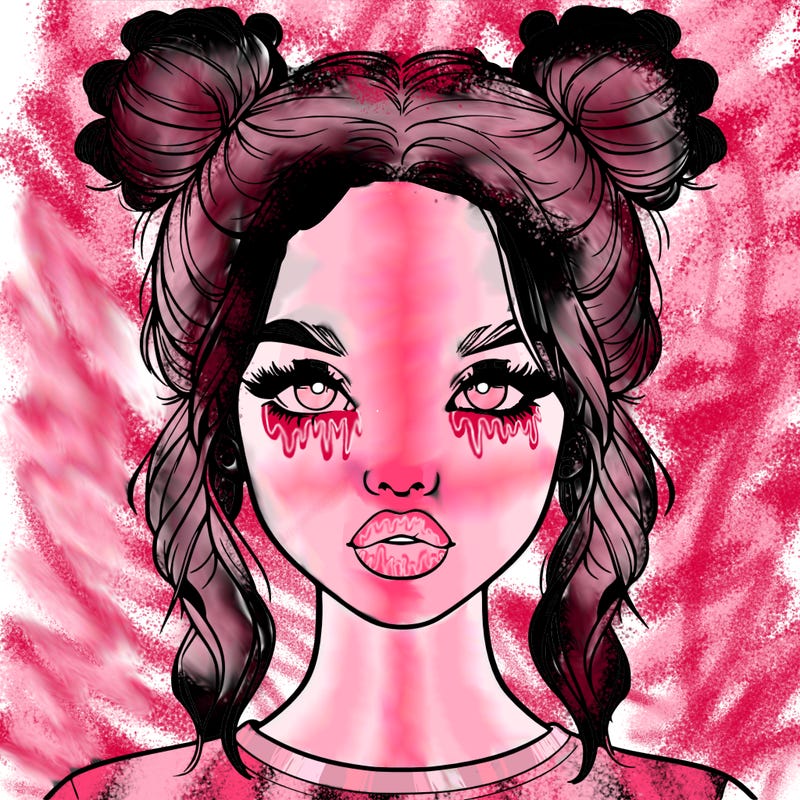 realistic girl with two buns in hair and lips