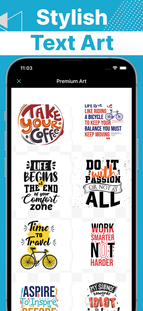 Write on Photos: Text on photo - Una colección de plantillas premium de arte tipográfico en la aplicación Tuba Text Editor