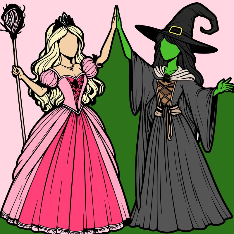 detailed realistic split of a princess and a witch