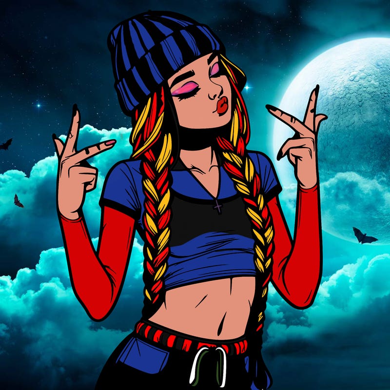 realistic teenage girl with braids and a beanie and crop top doing 🫶🏼