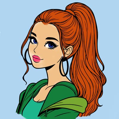 realistic girl with a high ponytail