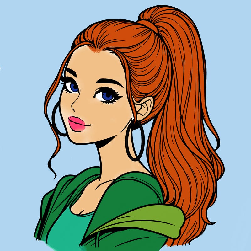 realistic girl with a high ponytail