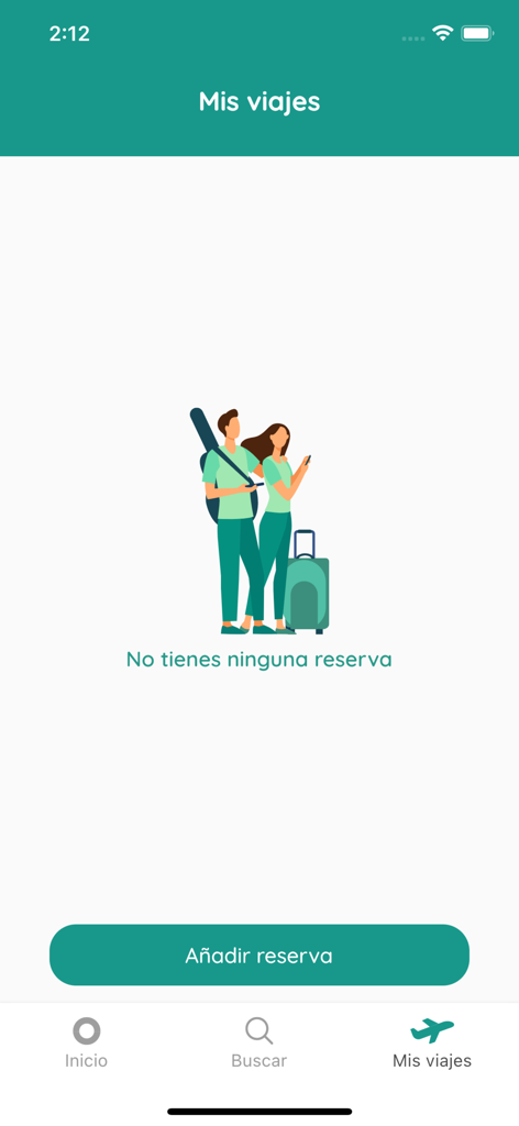 Interfaz de la app móvil Iberojet Airlines que muestra la sección Mis Viajes sin reservas de vuelos actuales