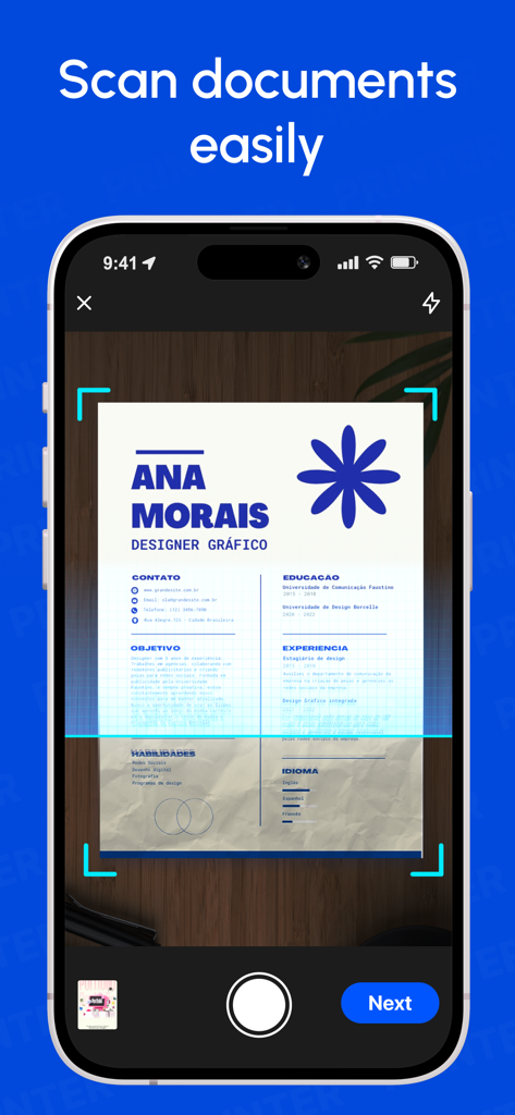 Smart Print: Printer & Scanner - iPhoneでドキュメントスキャナー機能を表示するSmart Printアプリインターフェース。