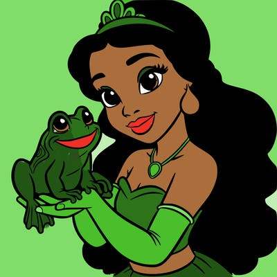 princess tiana holding frog naveen