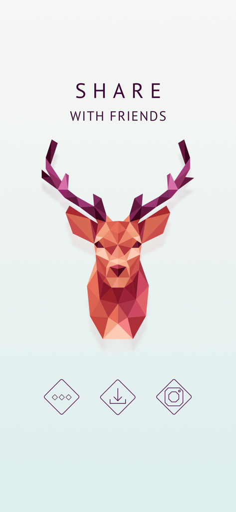 Low-poly deer head art piece with share with friends options