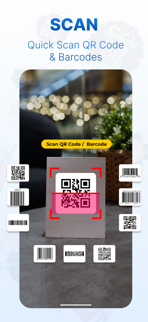 QR Maker: QR Creator & Scanner - Mobile app interface of QR Maker showing the QR code and barcode scanning functionality