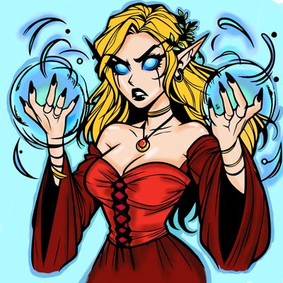 realistic scary
beautiful elf sorceress casting spells.