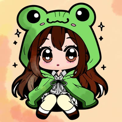 chibi girl with frog hoodie