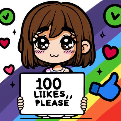 a girl with a sign saying 100 likes, please