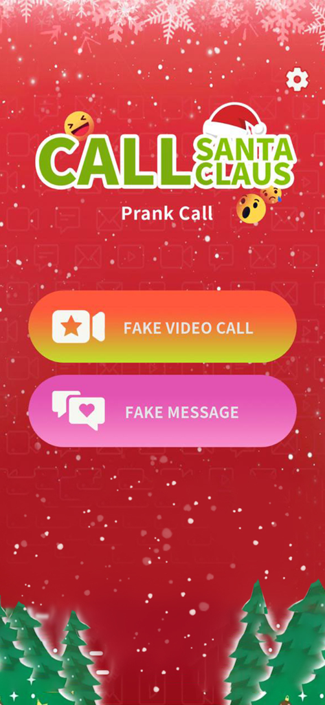 Schermata principale dell'app Chiama Babbo Natale con pulsanti per chiamate video e messaggi finti