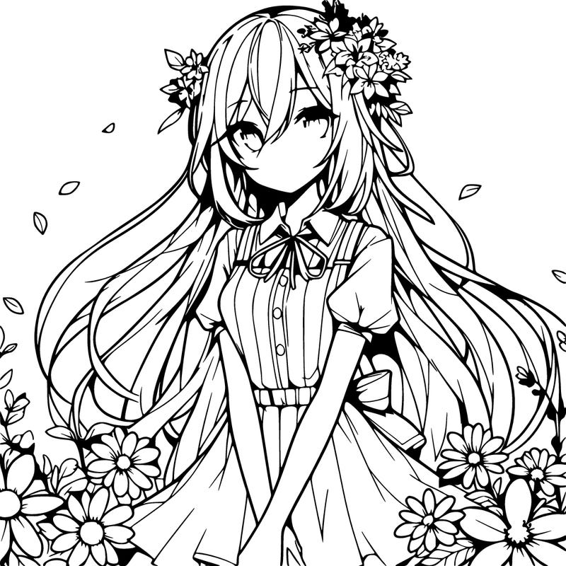 anime girl with flowers