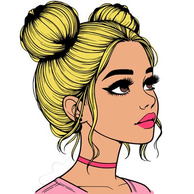 realistic girl with buns on the top of her head