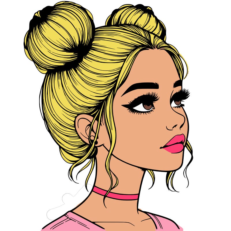 realistic girl with buns on the top of her head