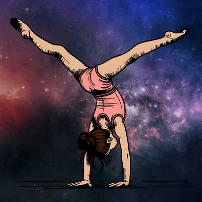realistic gymnastic hand stand girl in four splits