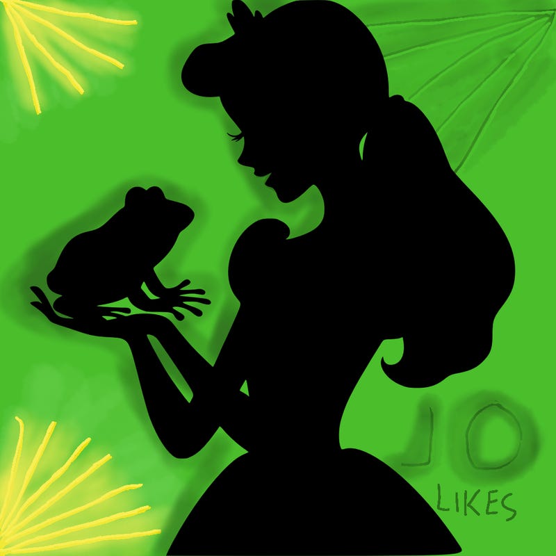a shadow of a princess holding a frog realistic