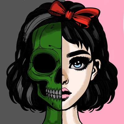 realistic girl with half skull mask