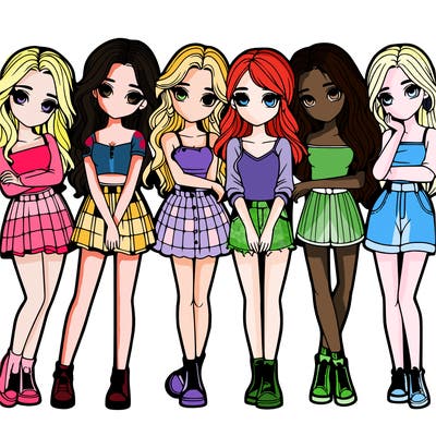 a group of girls realistic