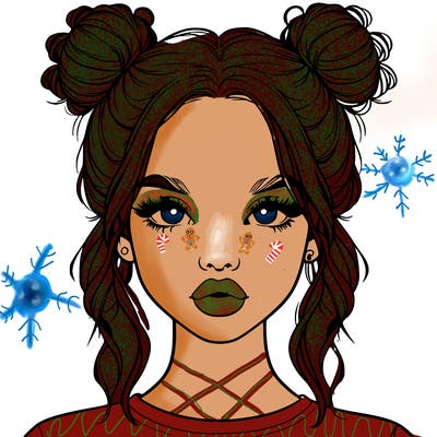 realistic girl with two buns in hair and lips