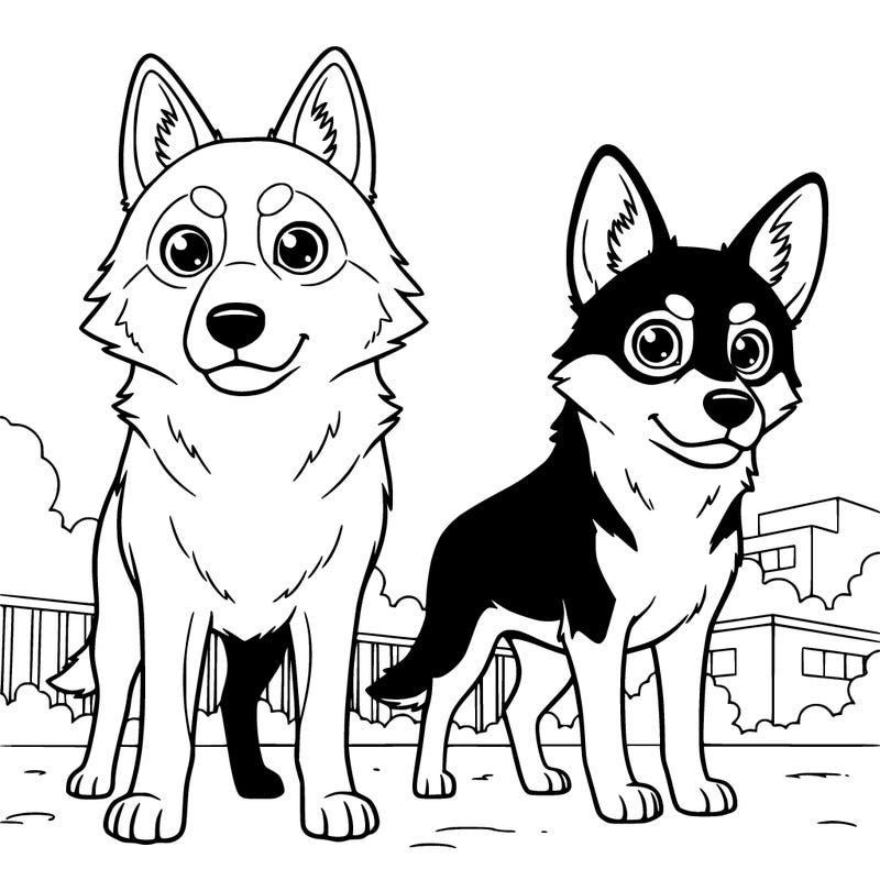 wolfdog and brown and black dog