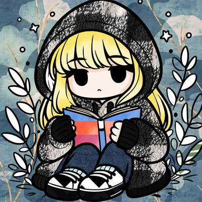 girl in oversized hoodie reading a book