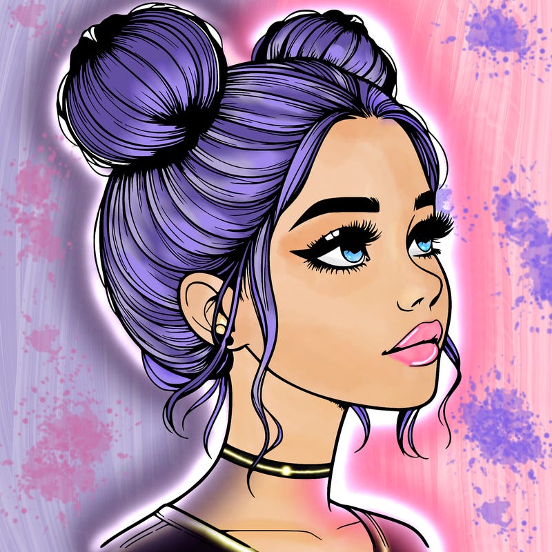 realistic girl with buns on the top of her head