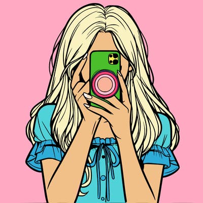 a realistic girl holding her phone taking pictures